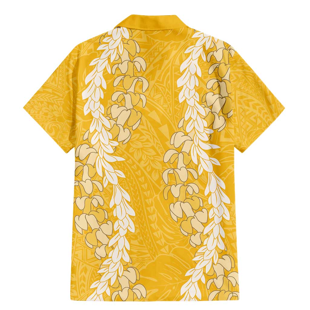 Puakenikeni and Maile Lei Family Matching Mermaid Dress and Hawaiian Shirt Gold Double Strand Lei LT9 - Polynesian Pride