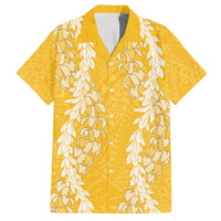 Puakenikeni and Maile Lei Family Matching Off The Shoulder Long Sleeve Dress and Hawaiian Shirt Gold Double Strand Lei LT9 Dad's Shirt - Short Sleeve Gold - Polynesian Pride