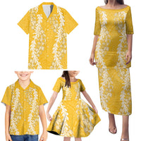 Puakenikeni and Maile Lei Family Matching Puletasi and Hawaiian Shirt Gold Double Strand Lei LT9 - Polynesian Pride