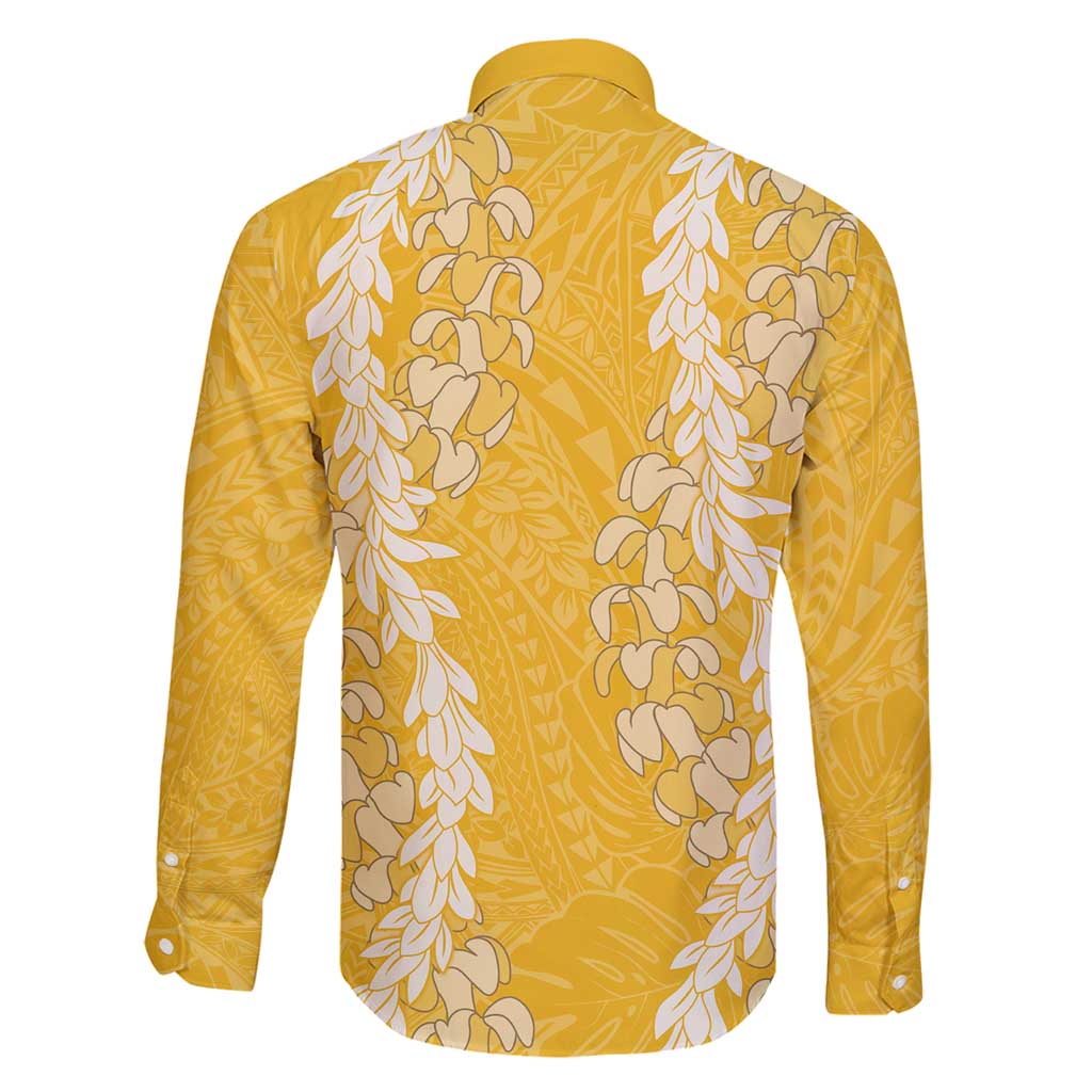 Puakenikeni and Maile Lei Family Matching Tank Maxi Dress and Hawaiian Shirt Gold Double Strand Lei LT9 - Polynesian Pride