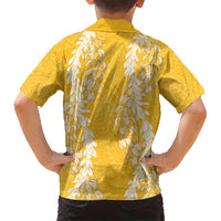 Puakenikeni and Maile Lei Kid Hawaiian Shirt Gold Double Strand Lei