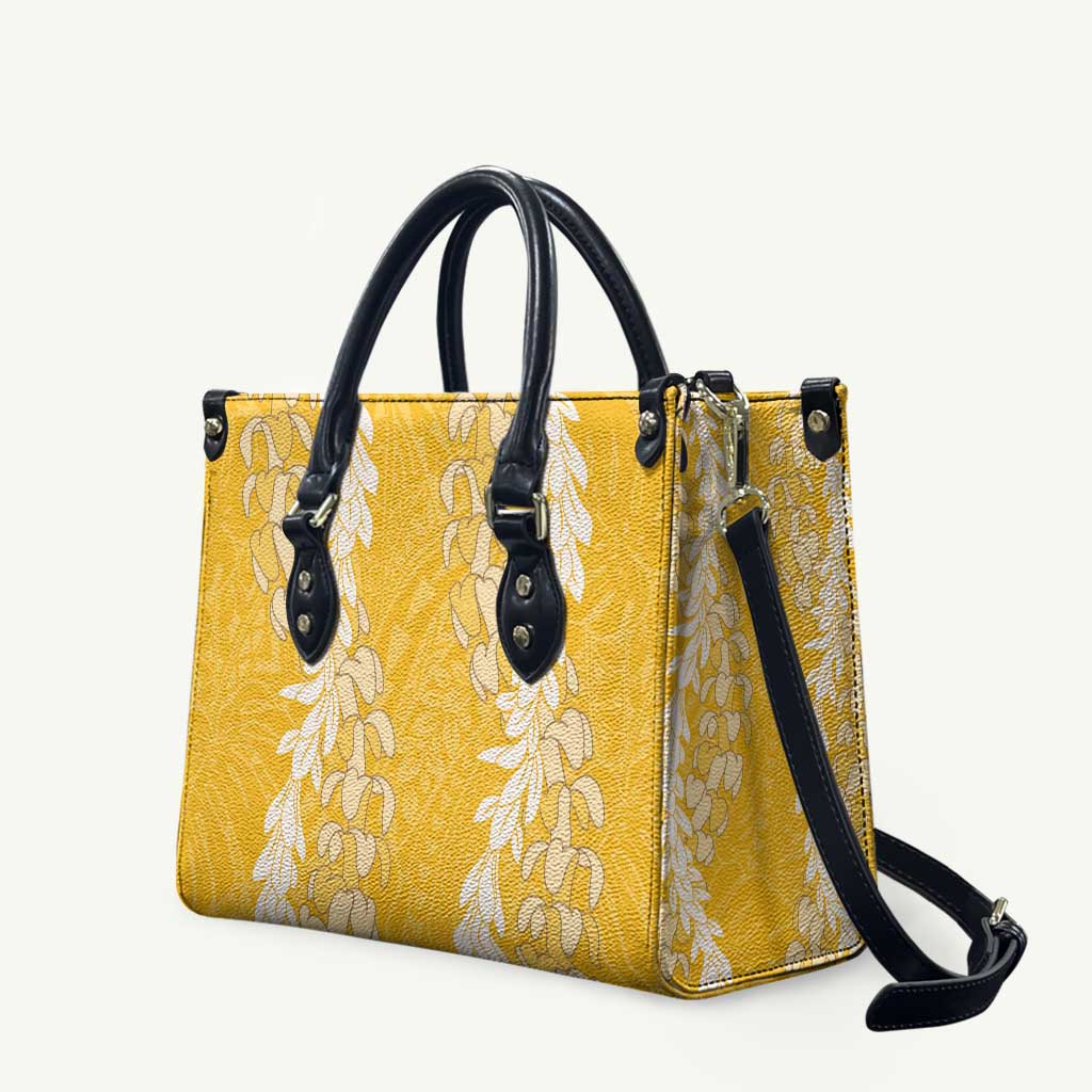 Puakenikeni and Maile Lei Leather Bag Gold Double Strand Lei - Polynesian Pride