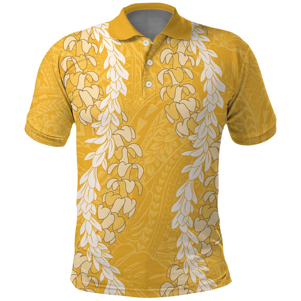 Puakenikeni and Maile Lei Polo Shirt Gold Double Strand Lei