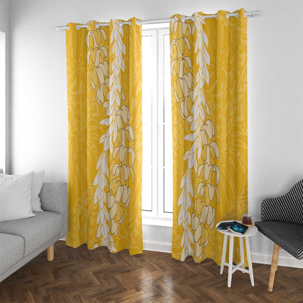 Puakenikeni and Maile Lei Window Curtain Gold Double Strand Lei