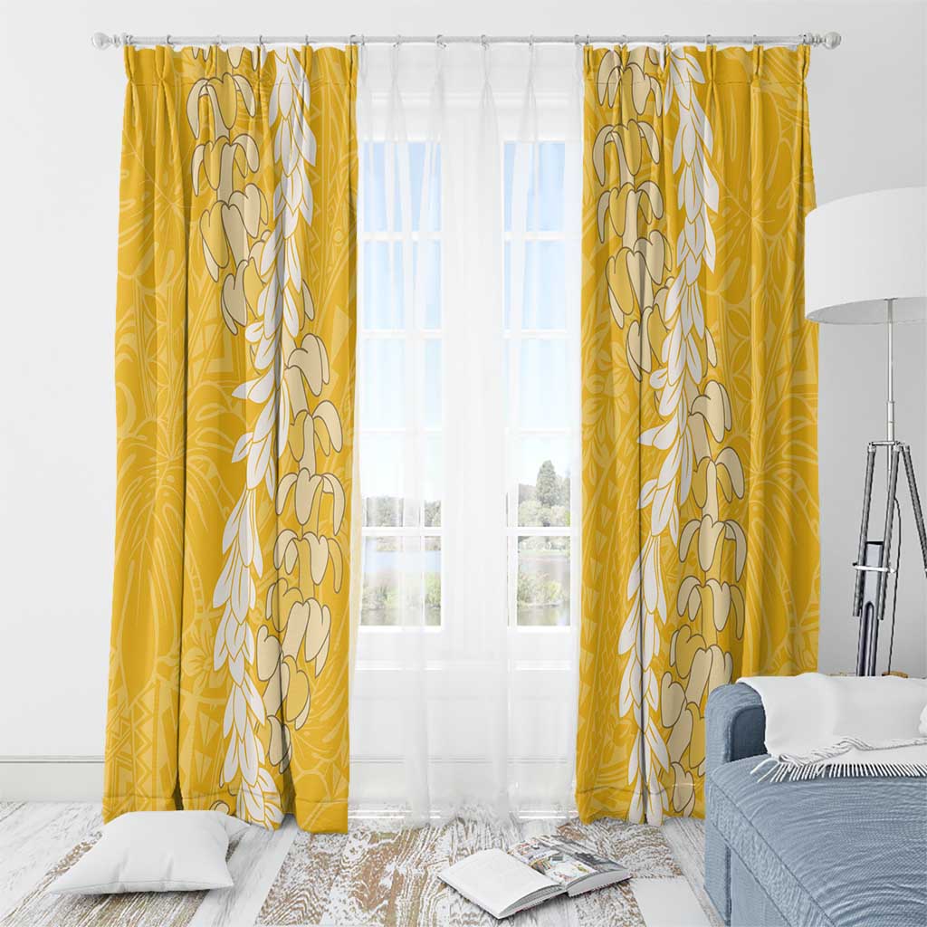 Puakenikeni and Maile Lei Window Curtain Gold Double Strand Lei