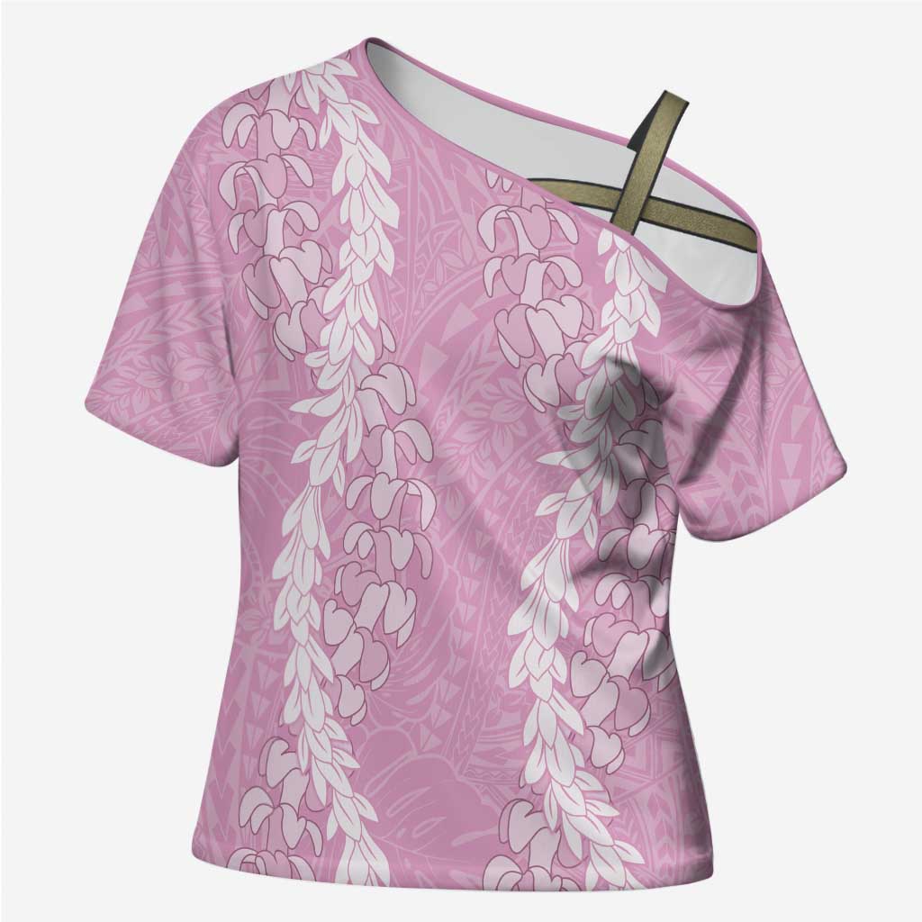 Puakenikeni and Maile Lei Cross Shoulder Shirt Pink Double Strand Lei - Polynesian Pride