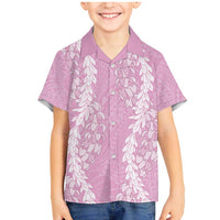 Puakenikeni and Maile Lei Family Matching Mermaid Dress and Hawaiian Shirt Pink Double Strand Lei LT9 Son's Shirt Pink - Polynesian Pride