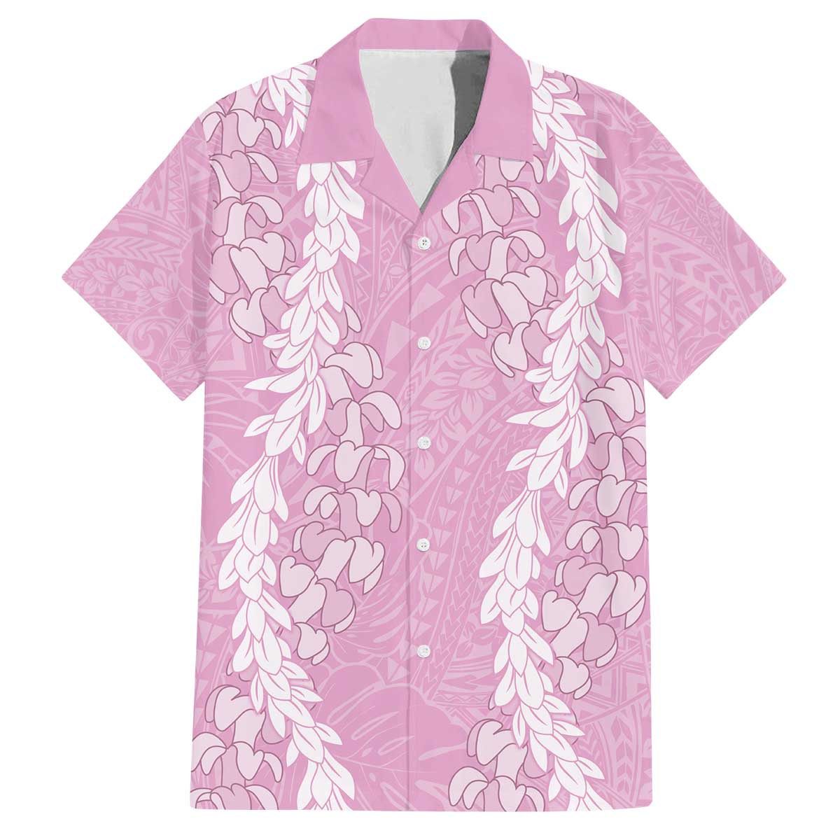Puakenikeni and Maile Lei Family Matching Off The Shoulder Long Sleeve Dress and Hawaiian Shirt Pink Double Strand Lei LT9 Dad's Shirt - Short Sleeve Pink - Polynesian Pride