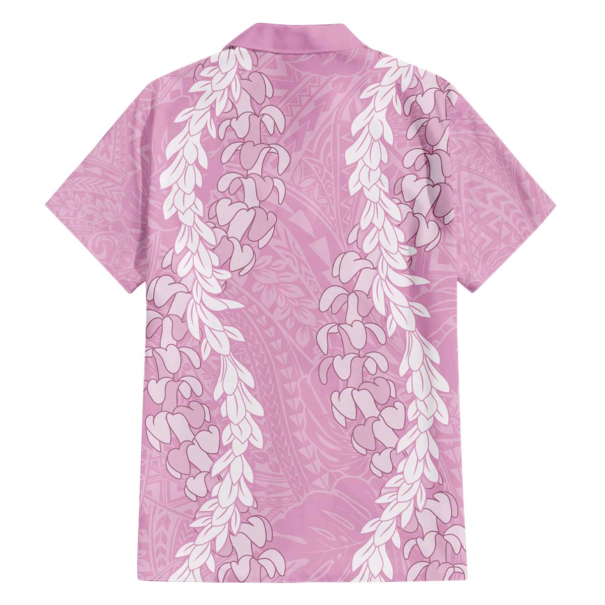 Puakenikeni and Maile Lei Family Matching Off The Shoulder Long Sleeve Dress and Hawaiian Shirt Pink Double Strand Lei LT9 - Polynesian Pride
