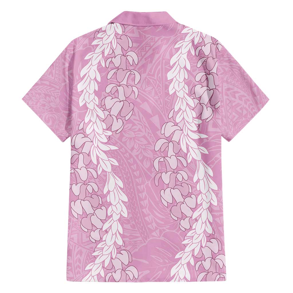 Puakenikeni and Maile Lei Family Matching Off Shoulder Maxi Dress and Hawaiian Shirt Pink Double Strand Lei LT9 - Polynesian Pride
