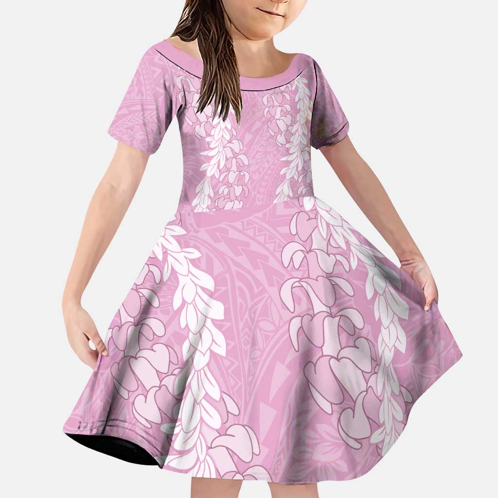 Puakenikeni and Maile Lei Family Matching Puletasi and Hawaiian Shirt Pink Double Strand Lei LT9 Daughter's Dress Pink - Polynesian Pride