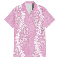 Puakenikeni and Maile Lei Family Matching Short Sleeve Bodycon Dress and Hawaiian Shirt Pink Double Strand Lei LT9 Dad's Shirt - Short Sleeve Pink - Polynesian Pride