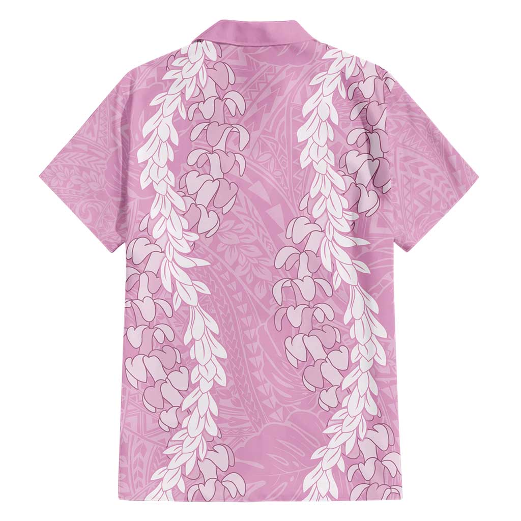 Puakenikeni and Maile Lei Family Matching Short Sleeve Bodycon Dress and Hawaiian Shirt Pink Double Strand Lei LT9 - Polynesian Pride