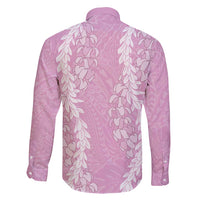 Puakenikeni and Maile Lei Family Matching Short Sleeve Bodycon Dress and Hawaiian Shirt Pink Double Strand Lei LT9 - Polynesian Pride