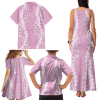 Puakenikeni and Maile Lei Family Matching Tank Maxi Dress and Hawaiian Shirt Pink Double Strand Lei LT9 - Polynesian Pride