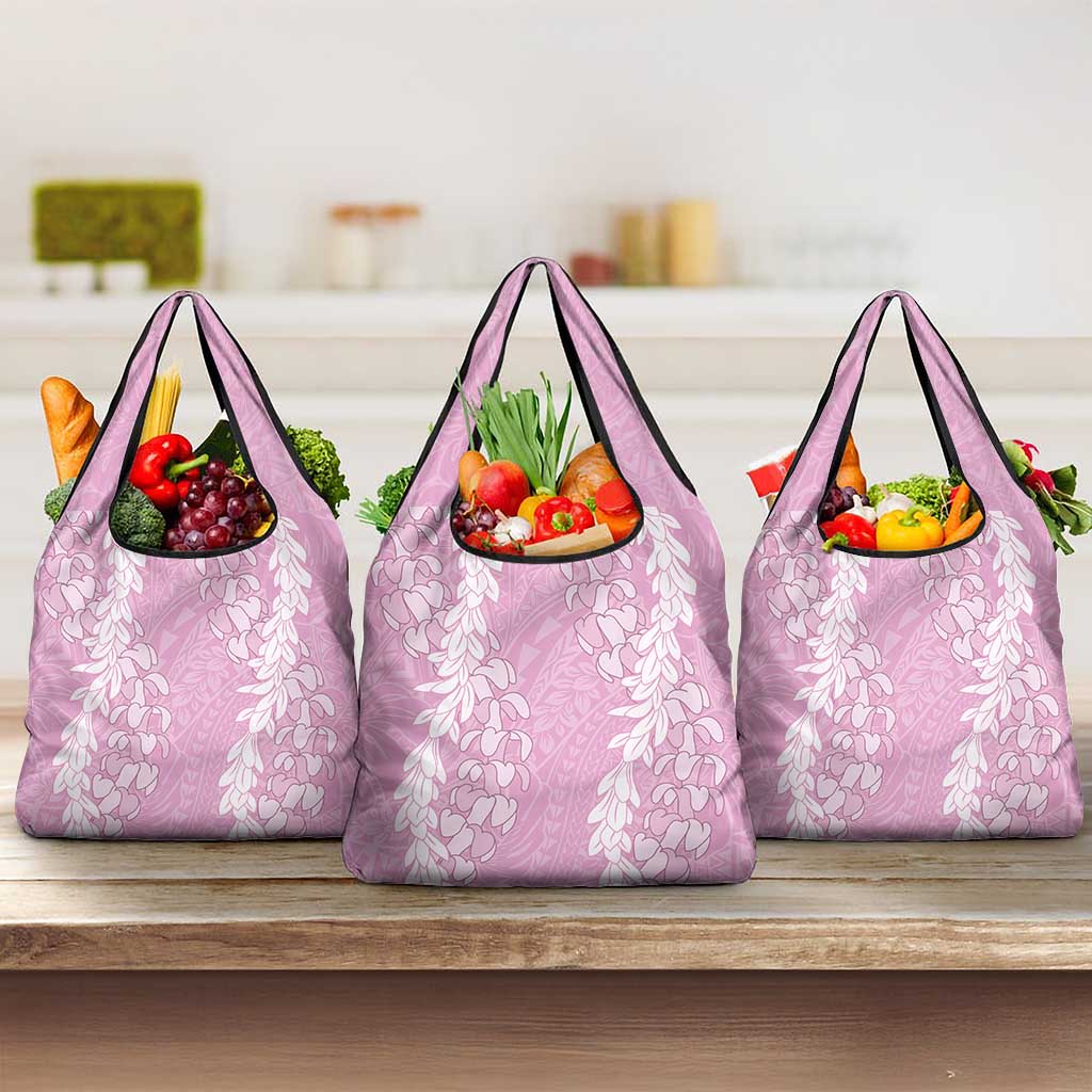 Puakenikeni and Maile Lei Grocery Bag Pink Double Strand Lei