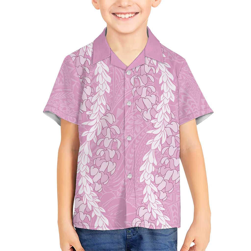 Puakenikeni and Maile Lei Kid Hawaiian Shirt Pink Double Strand Lei