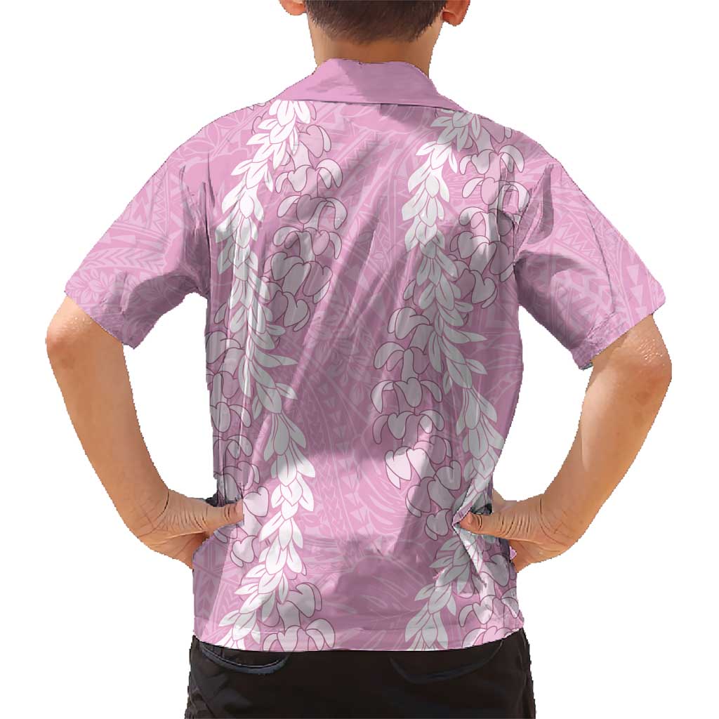 Puakenikeni and Maile Lei Kid Hawaiian Shirt Pink Double Strand Lei