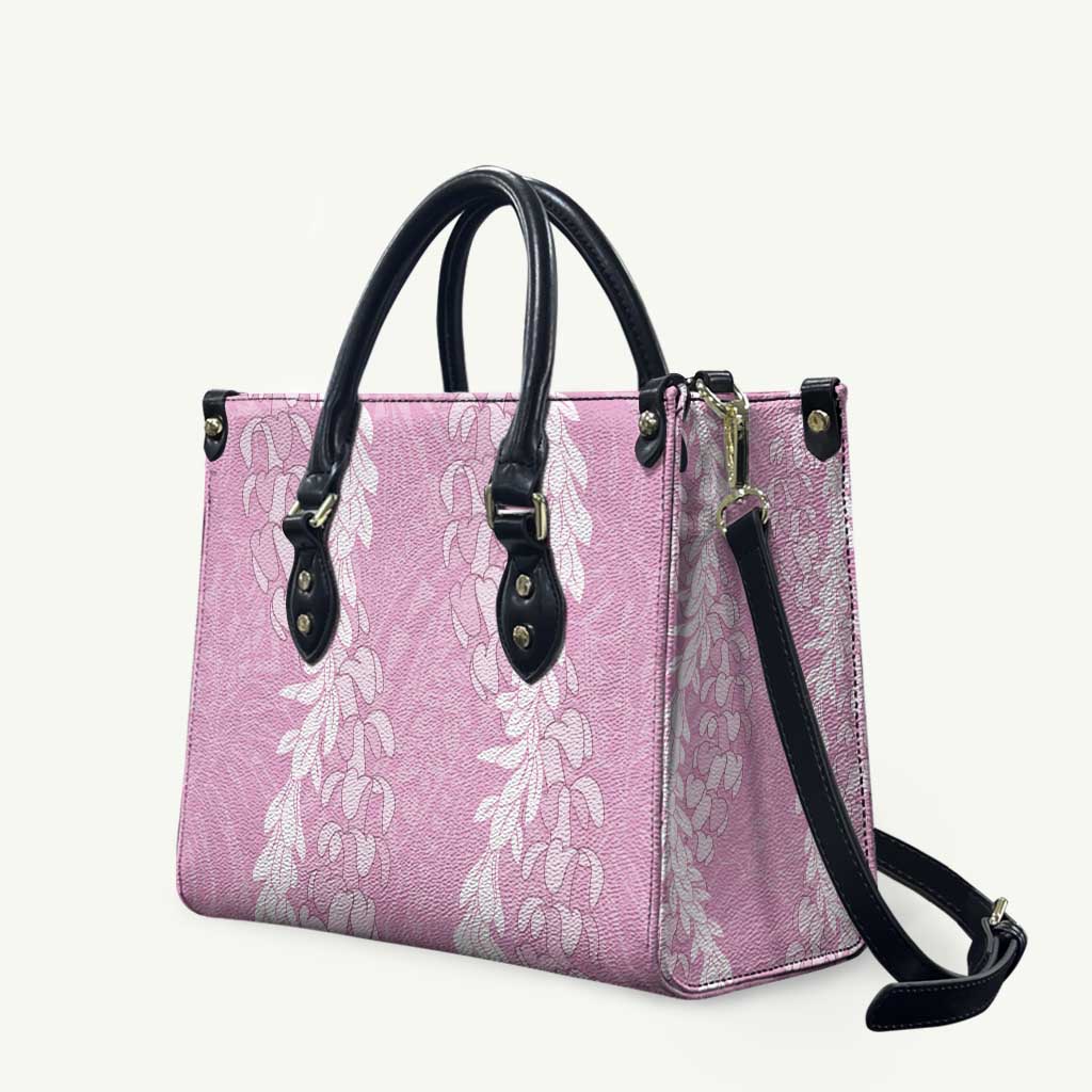 Puakenikeni and Maile Lei Leather Bag Pink Double Strand Lei LT9 Pink - Polynesian Pride