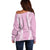 Puakenikeni and Maile Lei Off Shoulder Sweater Pink Double Strand Lei