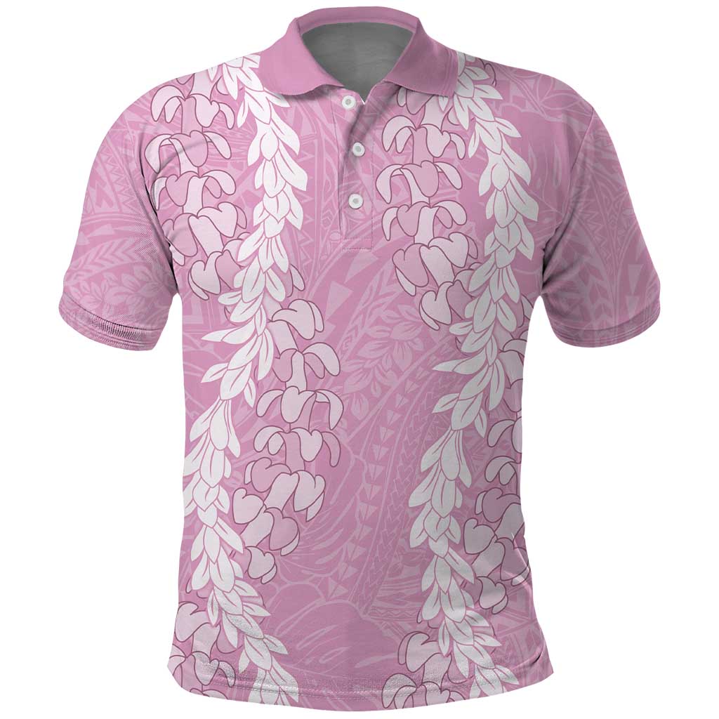 Puakenikeni and Maile Lei Polo Shirt Pink Double Strand Lei