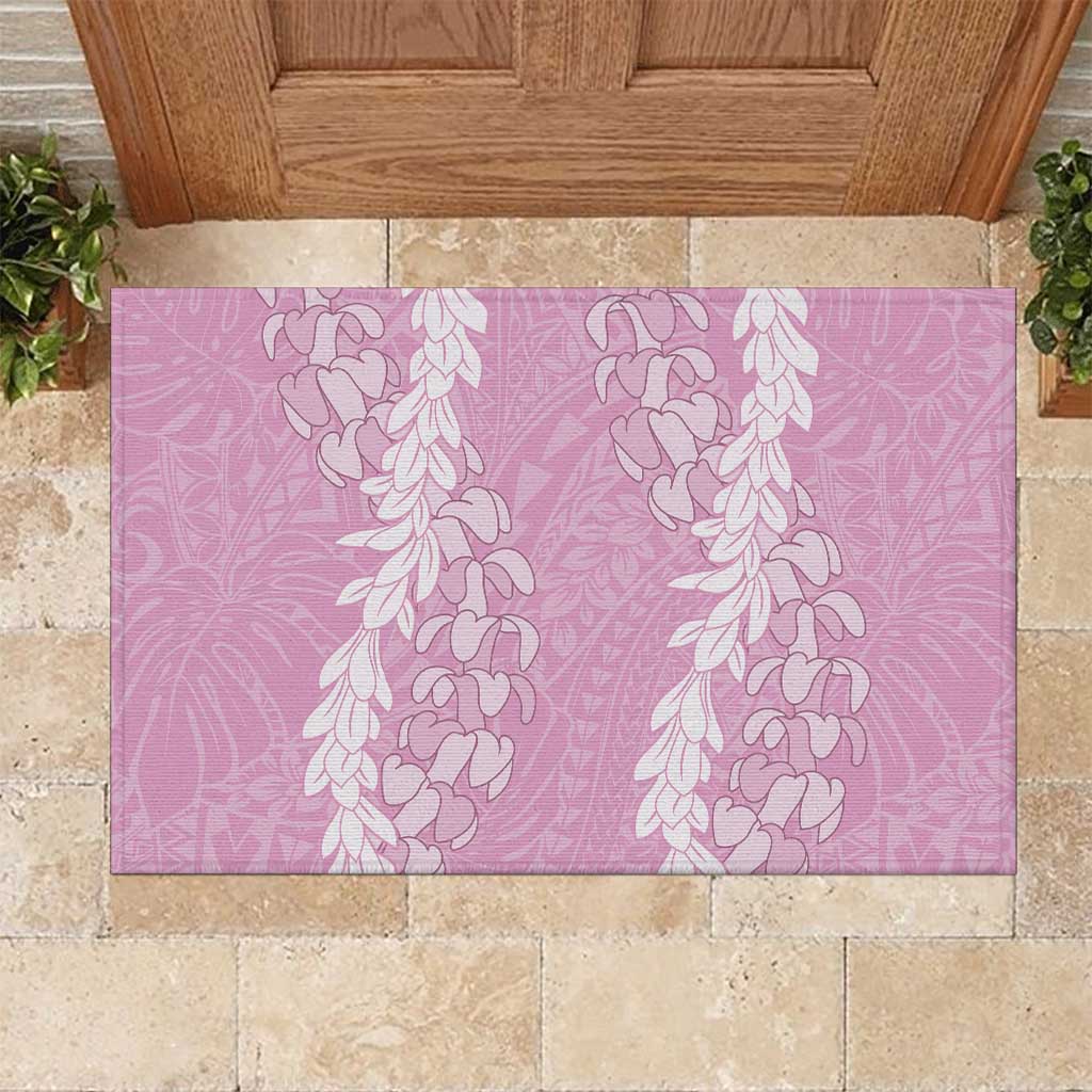 Puakenikeni and Maile Lei Rubber Doormat Pink Double Strand Lei
