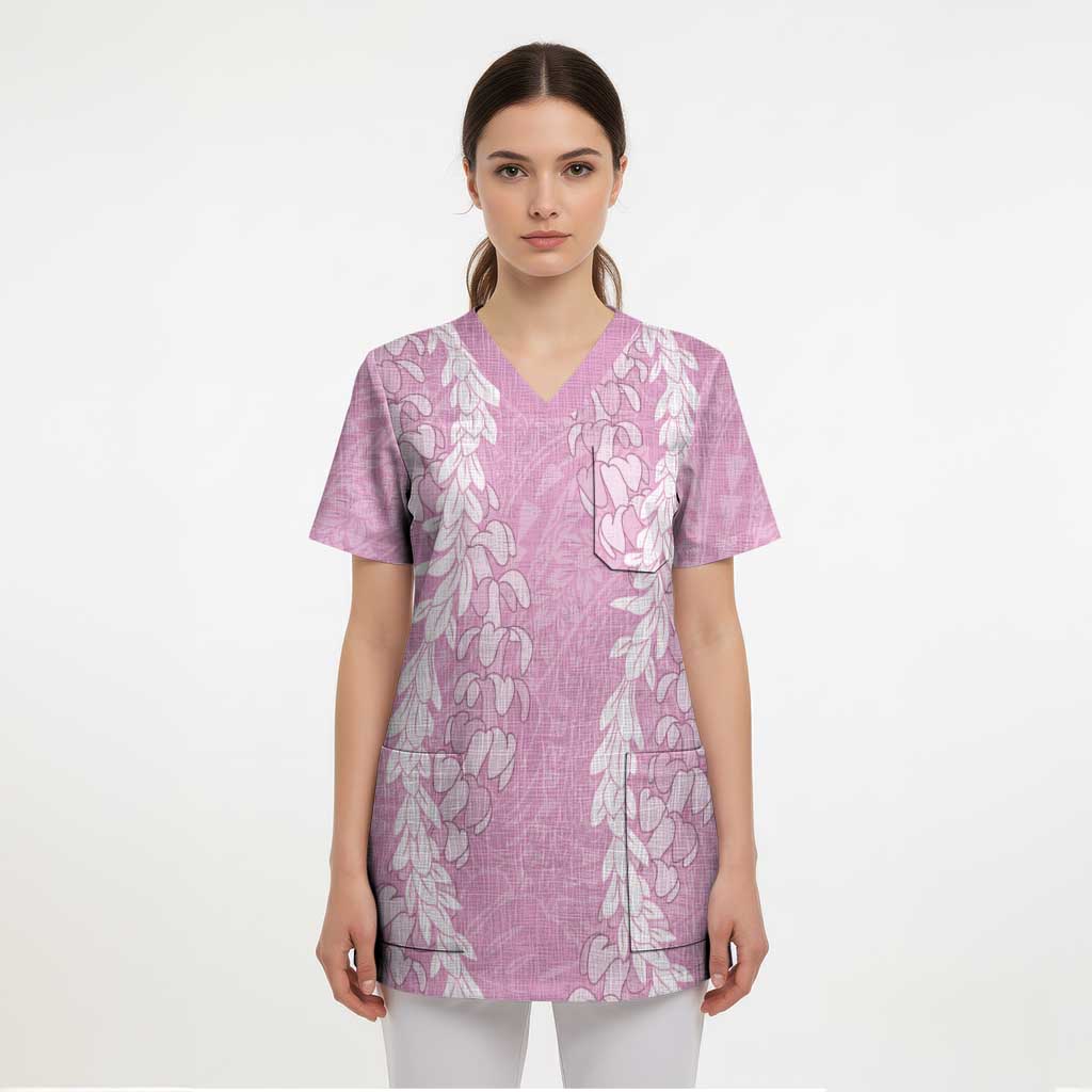 Puakenikeni and Maile Lei Scrub Top Pink Double Strand Lei - Polynesian Pride