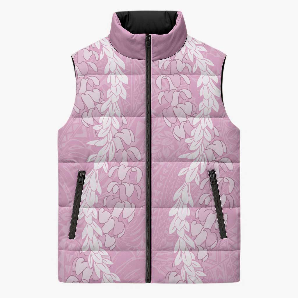 Puakenikeni and Maile Lei Sleeveless Puffer Jacket Pink Double Strand Lei - Polynesian Pride