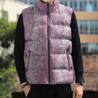 Puakenikeni and Maile Lei Sleeveless Puffer Jacket Pink Double Strand Lei - Polynesian Pride