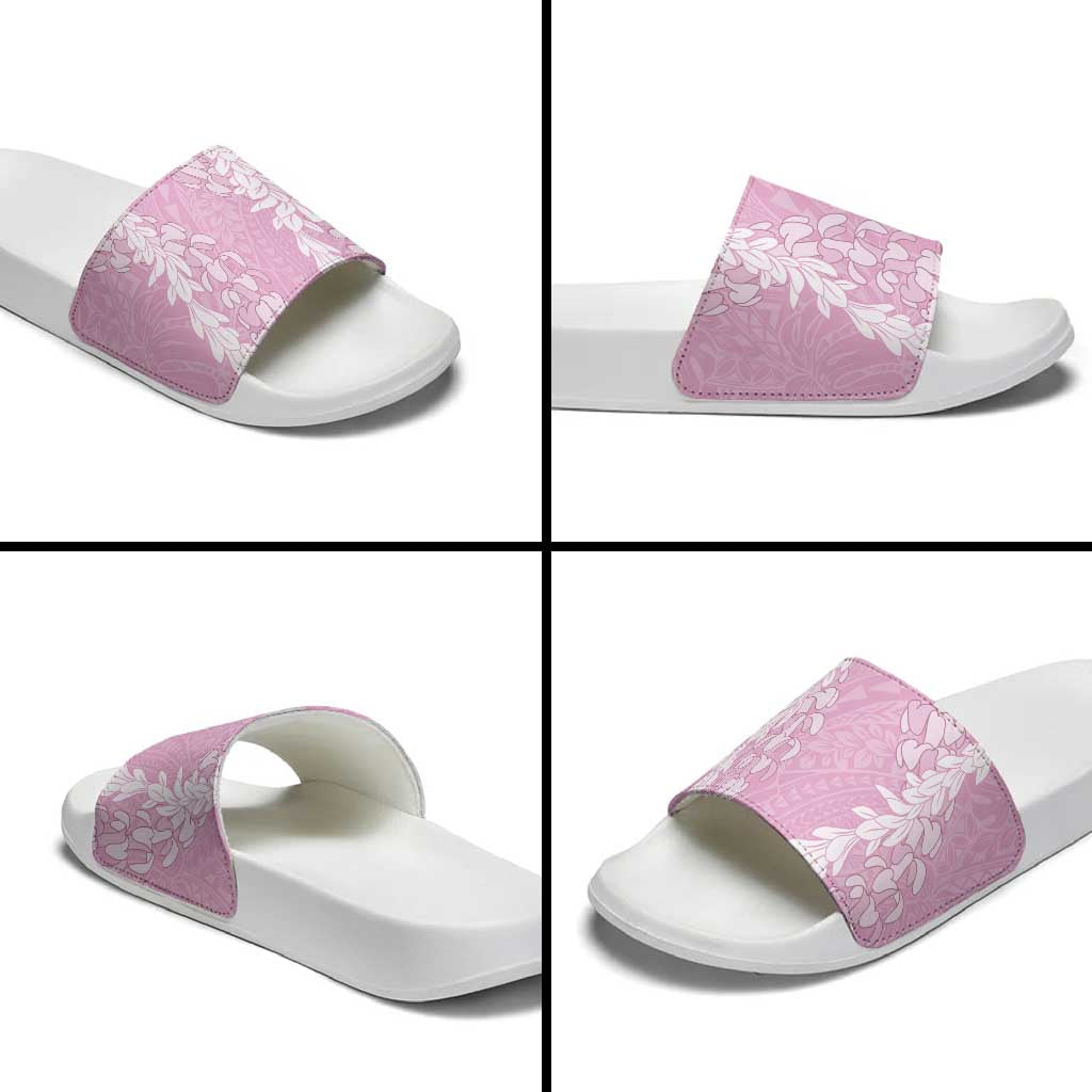 Puakenikeni and Maile Lei Slide Sandals Pink Double Strand Lei - Polynesian Pride