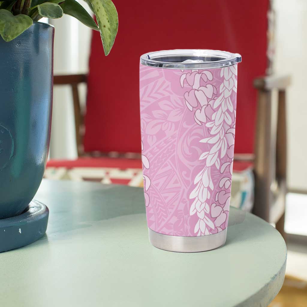 Puakenikeni and Maile Lei Tumbler Cup Pink Double Strand Lei