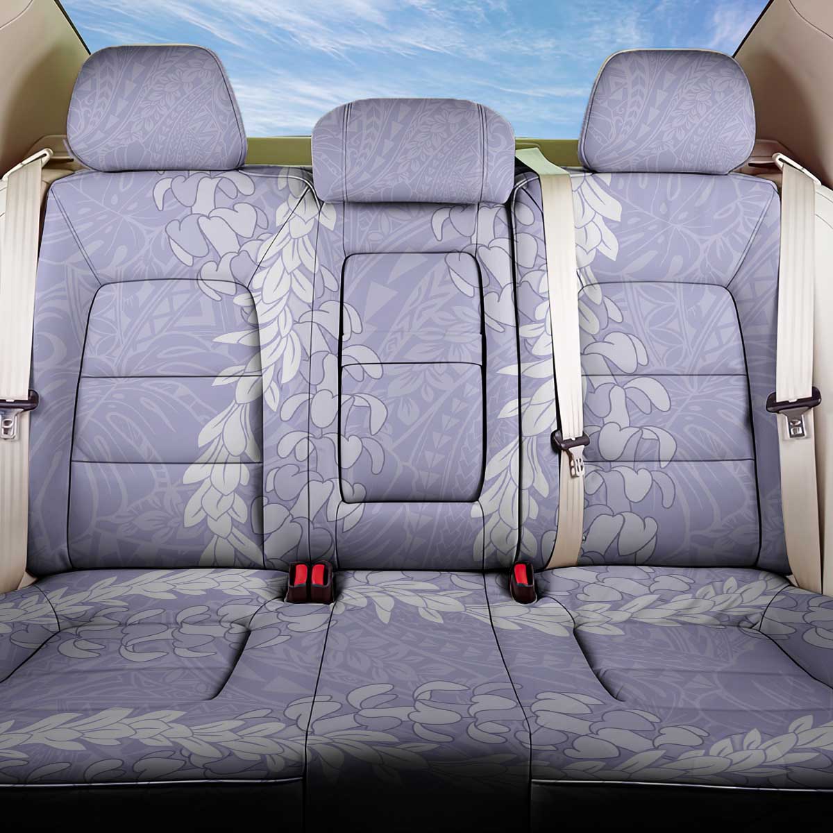Puakenikeni and Maile Lei Back Car Seat Cover Purple Double Strand Lei