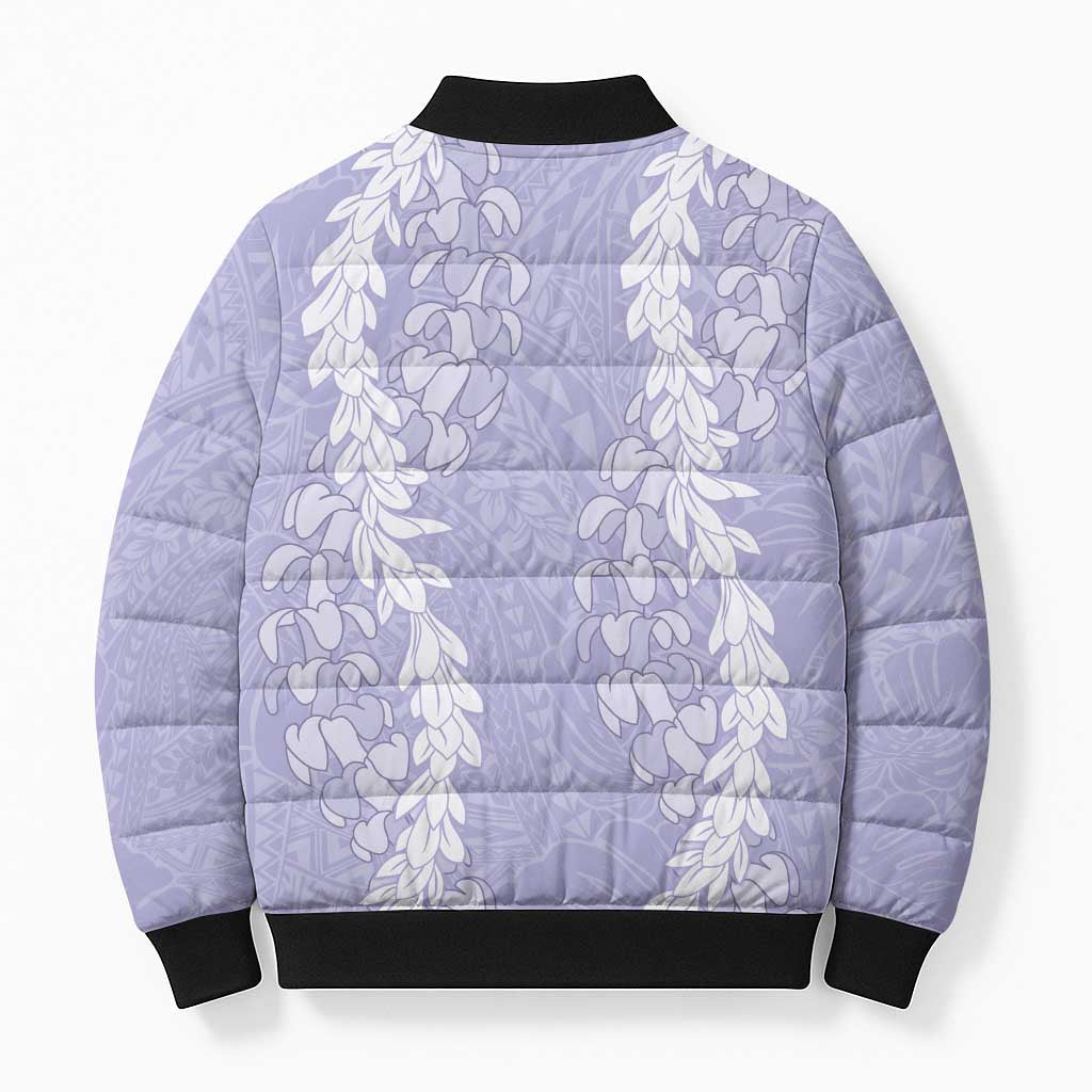 Puakenikeni and Maile Lei Bomber Puffer Jacket Purple Double Strand Lei - Polynesian Pride