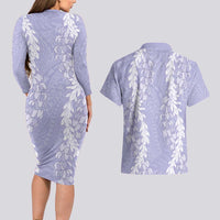 Puakenikeni and Maile Lei Couples Matching Long Sleeve Bodycon Dress and Hawaiian Shirt Purple Double Strand Lei LT9 - Polynesian Pride