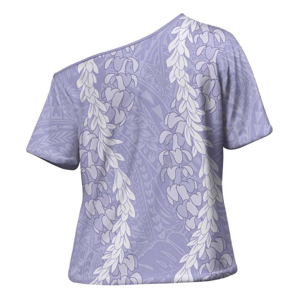Puakenikeni and Maile Lei Cross Shoulder Shirt Purple Double Strand Lei - Polynesian Pride