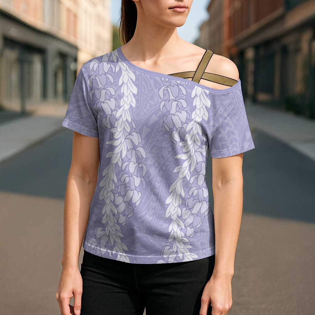 Puakenikeni and Maile Lei Cross Shoulder Shirt Purple Double Strand Lei - Polynesian Pride