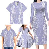 Puakenikeni and Maile Lei Family Matching Long Sleeve Bodycon Dress and Hawaiian Shirt Purple Double Strand Lei LT9 - Polynesian Pride