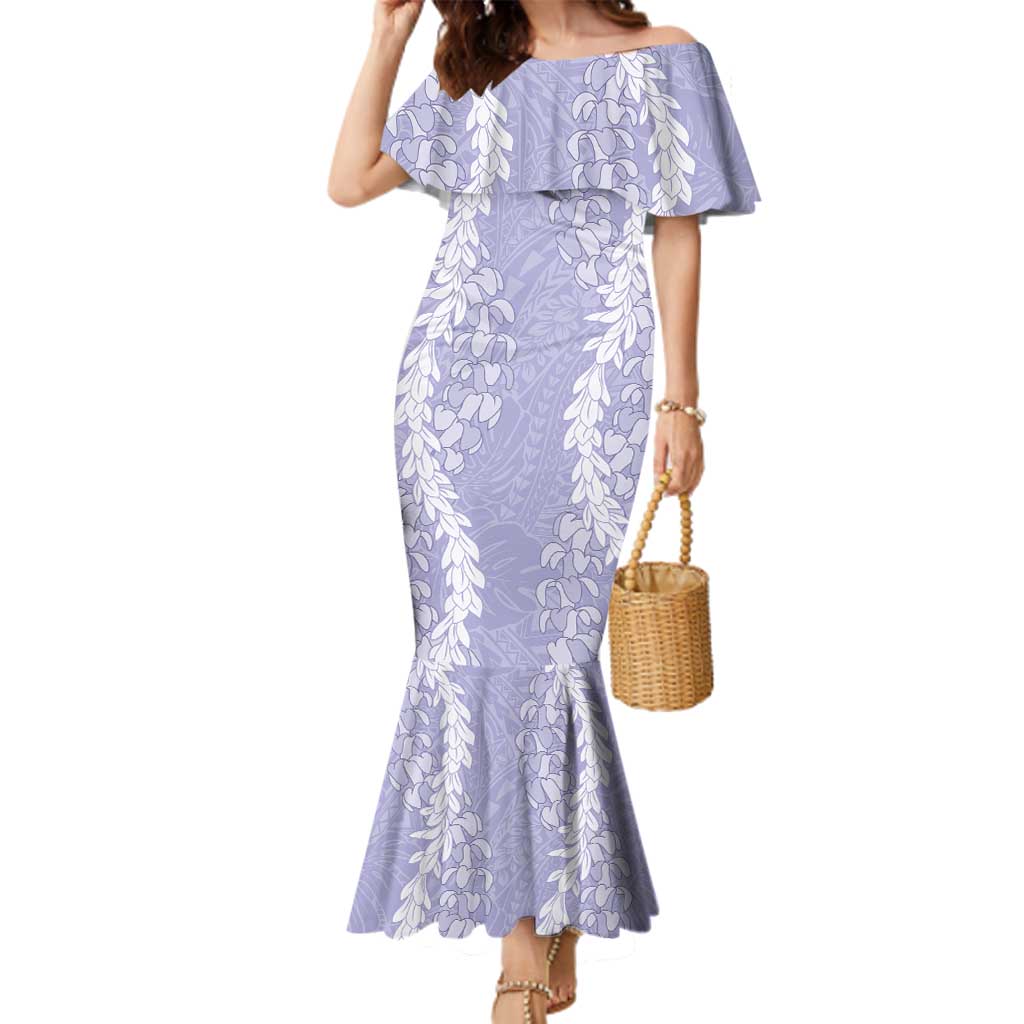 Puakenikeni and Maile Lei Family Matching Mermaid Dress and Hawaiian Shirt Purple Double Strand Lei LT9 Mom's Dress Purple - Polynesian Pride