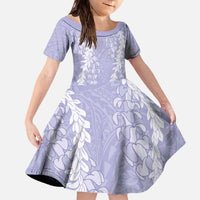 Puakenikeni and Maile Lei Family Matching Off The Shoulder Long Sleeve Dress and Hawaiian Shirt Purple Double Strand Lei LT9 Daughter's Dress Purple - Polynesian Pride