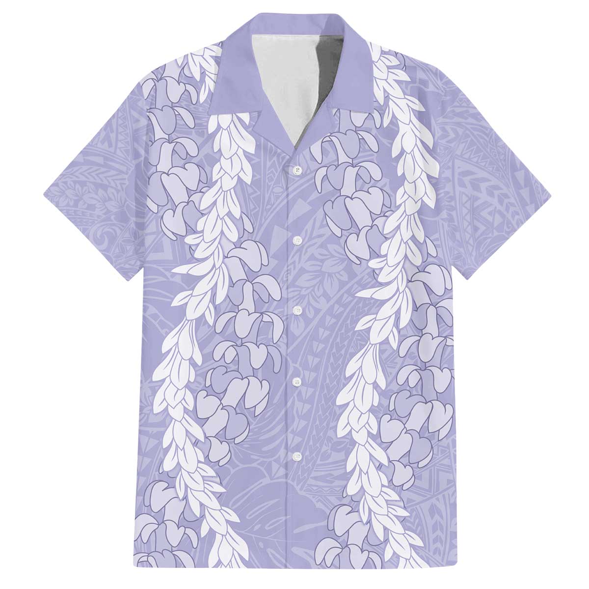 Puakenikeni and Maile Lei Family Matching Off The Shoulder Long Sleeve Dress and Hawaiian Shirt Purple Double Strand Lei LT9 Dad's Shirt - Short Sleeve Purple - Polynesian Pride