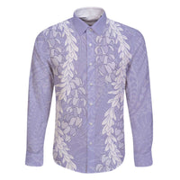 Puakenikeni and Maile Lei Family Matching Off The Shoulder Long Sleeve Dress and Hawaiian Shirt Purple Double Strand Lei LT9 Dad's Shirt - Long Sleeve Purple - Polynesian Pride