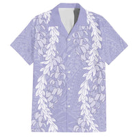 Puakenikeni and Maile Lei Family Matching Off Shoulder Maxi Dress and Hawaiian Shirt Purple Double Strand Lei LT9 Dad's Shirt - Short Sleeve Purple - Polynesian Pride