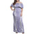 Puakenikeni and Maile Lei Family Matching Off Shoulder Maxi Dress and Hawaiian Shirt Purple Double Strand Lei