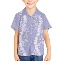Puakenikeni and Maile Lei Family Matching Off Shoulder Maxi Dress and Hawaiian Shirt Purple Double Strand Lei LT9 Son's Shirt Purple - Polynesian Pride