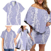 Hawaii Puakenikeni & Maile Lei – Family Matching Off-Shoulder Dress & Hawaiian Shirt – Purple Double Strand Lei LT9 - Polynesian Pride