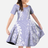 Puakenikeni and Maile Lei Family Matching Puletasi and Hawaiian Shirt Purple Double Strand Lei LT9 Daughter's Dress Purple - Polynesian Pride