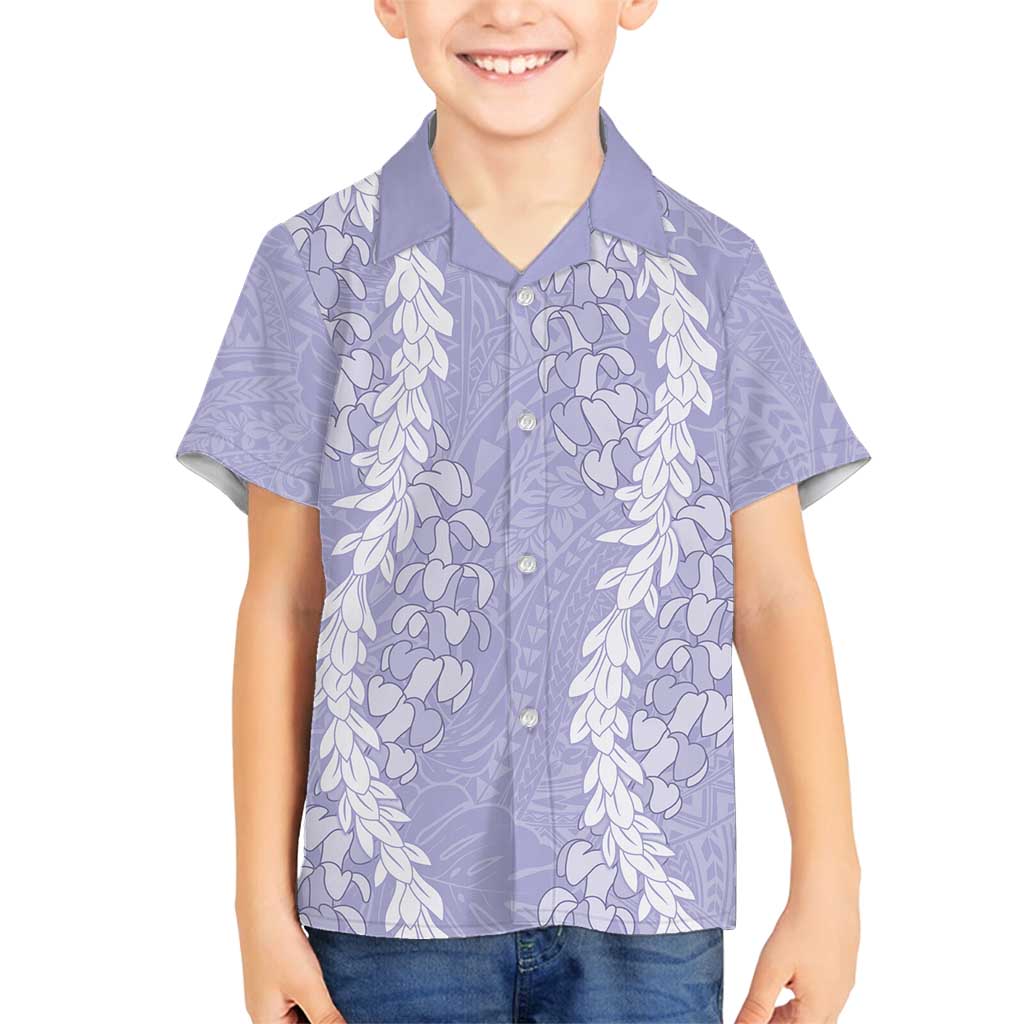 Puakenikeni and Maile Lei Family Matching Puletasi and Hawaiian Shirt Purple Double Strand Lei LT9 Son's Shirt Purple - Polynesian Pride