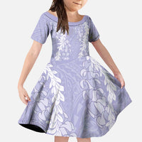Puakenikeni and Maile Lei Family Matching Short Sleeve Bodycon Dress and Hawaiian Shirt Purple Double Strand Lei LT9 Daughter's Dress Purple - Polynesian Pride