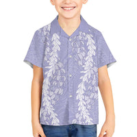 Puakenikeni and Maile Lei Family Matching Short Sleeve Bodycon Dress and Hawaiian Shirt Purple Double Strand Lei LT9 Son's Shirt Purple - Polynesian Pride