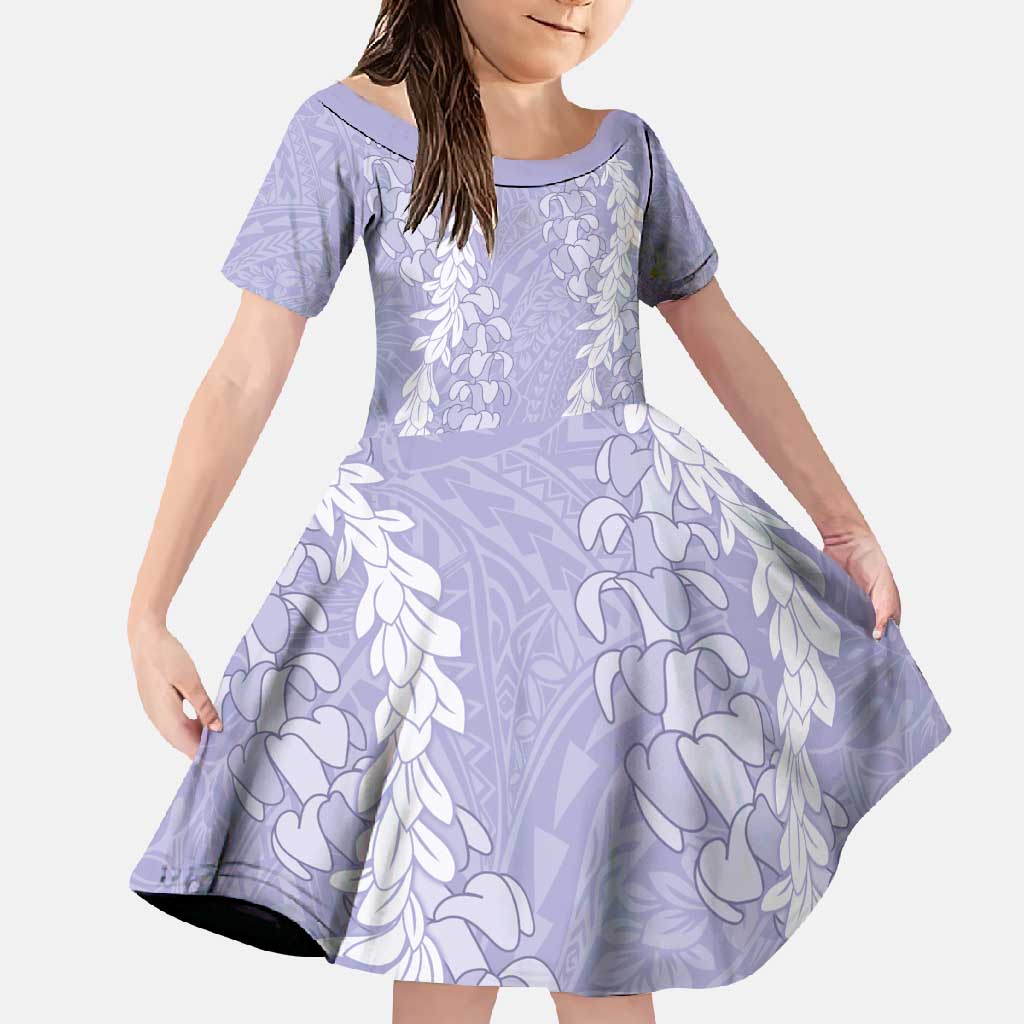 Puakenikeni and Maile Lei Family Matching Summer Maxi Dress and Hawaiian Shirt Purple Double Strand Lei LT9 Daughter's Dress Purple - Polynesian Pride